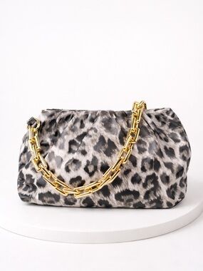 Leopard Print Shoulder Clutch with Gold Chain